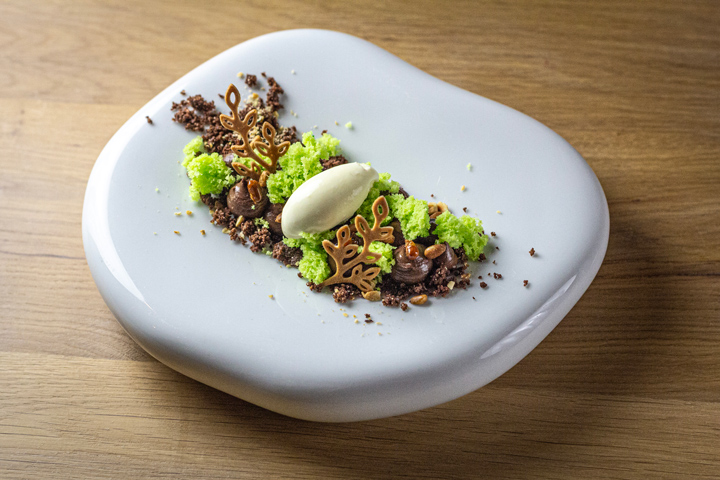 Balade en forêt de pins, biscuit au chocolat amer et noisettes du Piémont